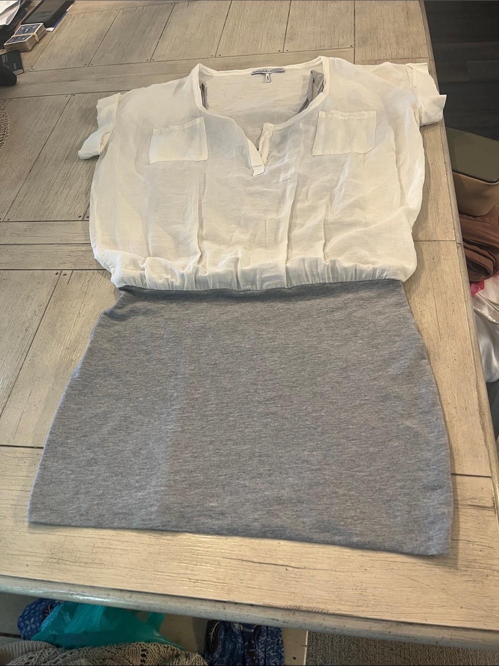 Splendid White and Gray Mini Dress
